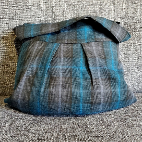 Blue and Grey Plaid Flannel Handbag - Picture 1 of 3